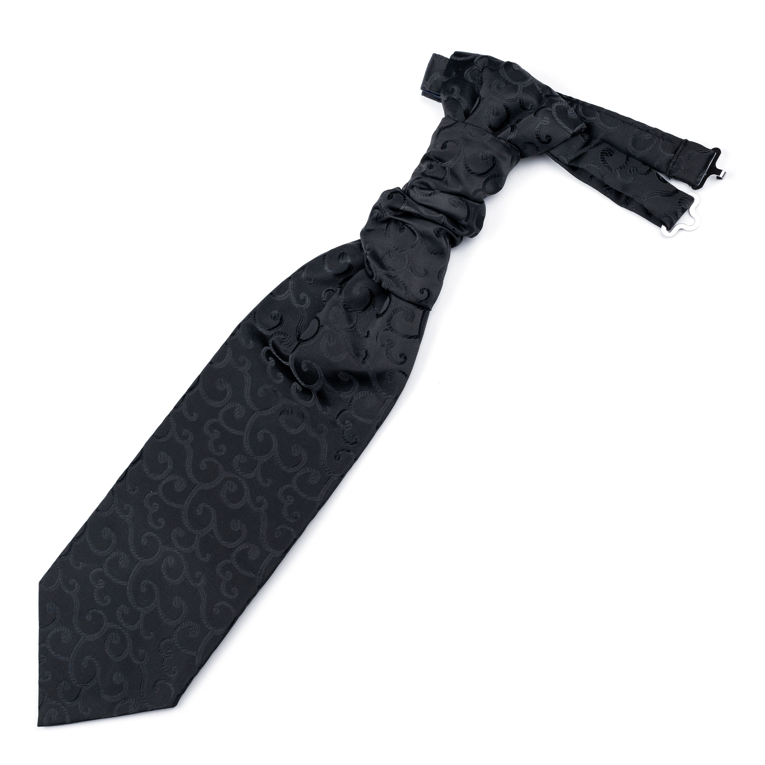 Black on Black Royal Swirl Cravat - Patterned Black Jacquard Pre-Tied Cravat