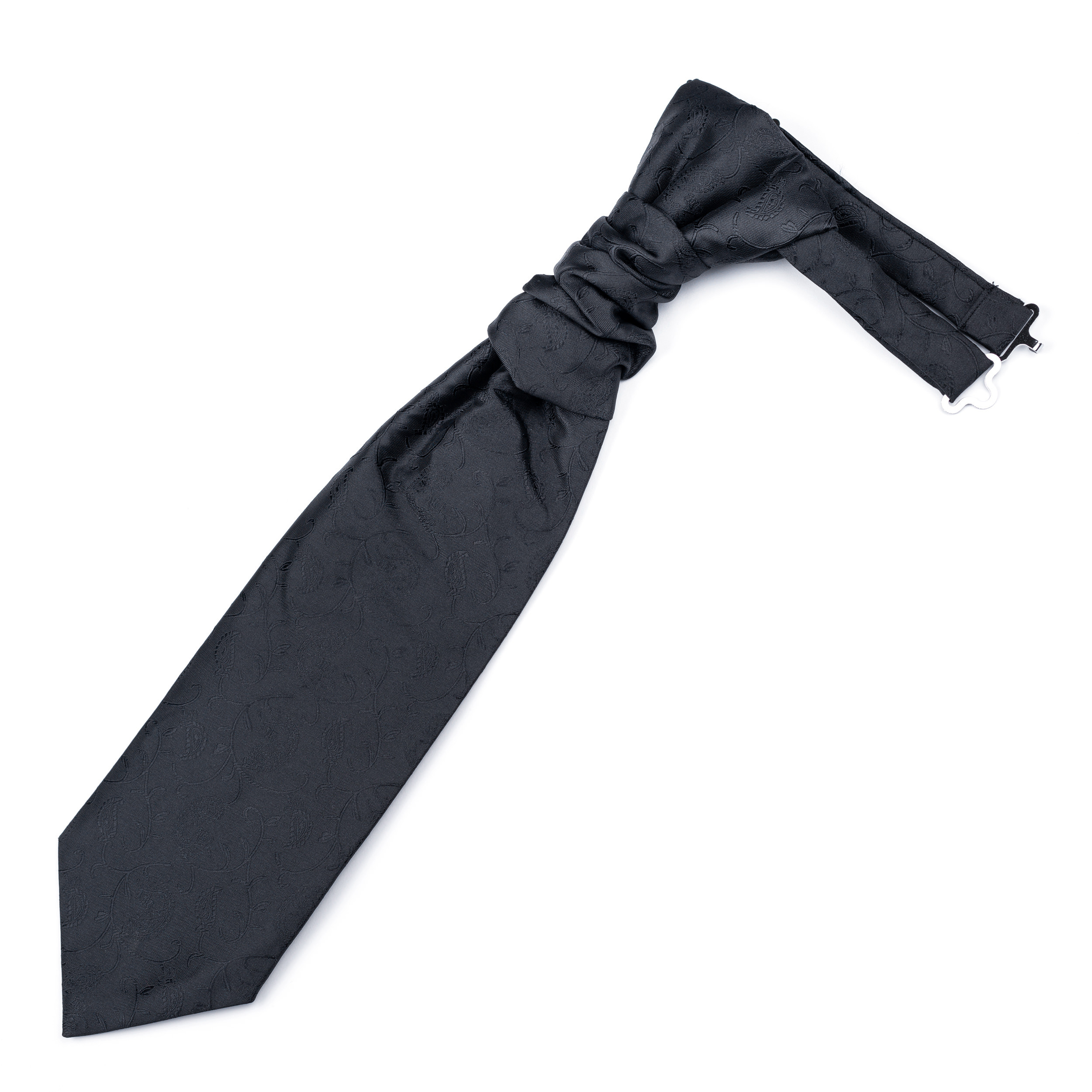 Black on Black Budding Paisley Cravat - Patterned Black Jacquard Pre-Tied Cravat